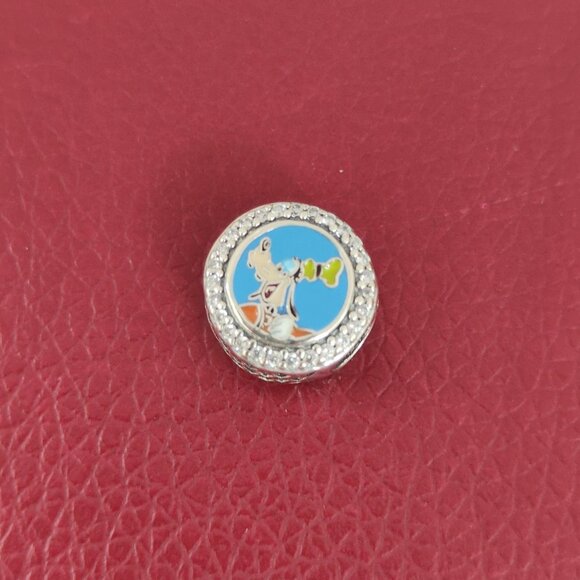 Pandora Goofy Autograph Button Charm Bead Sterling Silver with box - Picture 1 of 6